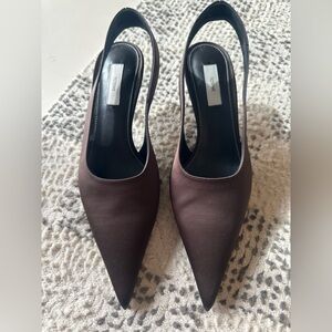 New satin kitten heel Toteme shoes in chocolate brown